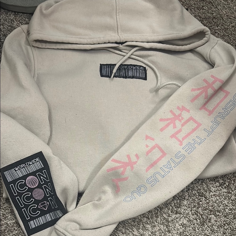 Beige Hoodie with Graphic Details